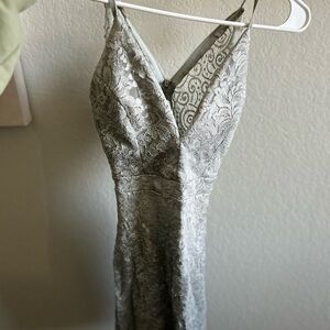 Honey and Rosie Lace Mini Dress in Silver Gray